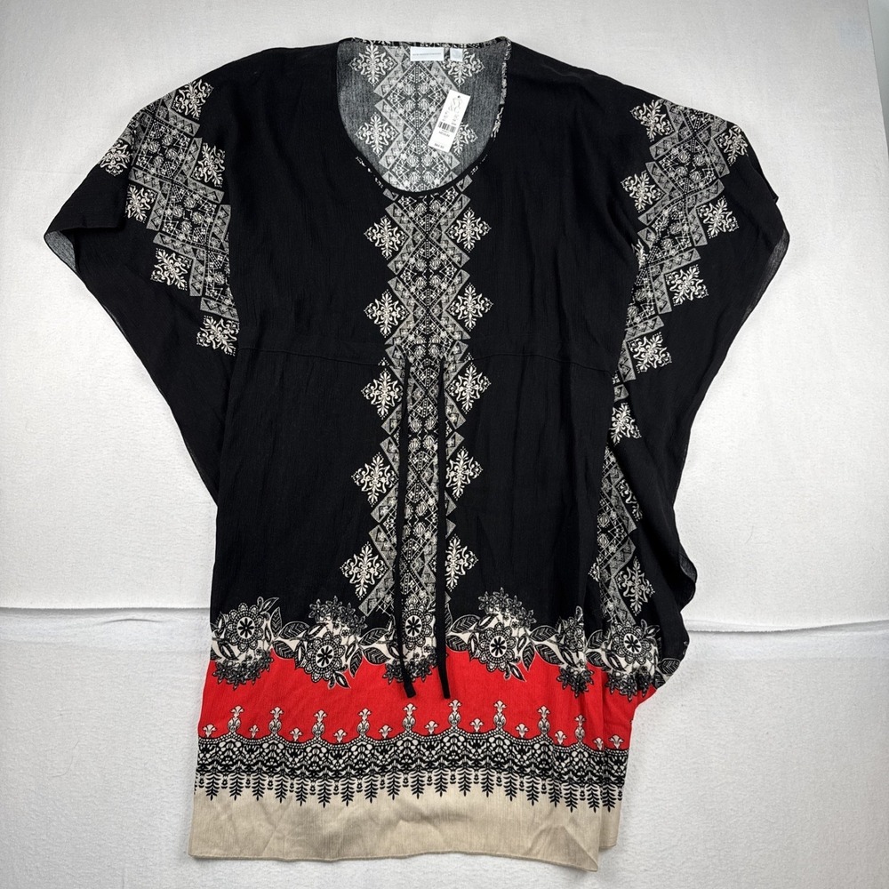New! New York & Company Womens Bohemian Tunic Red Black Batwings Sz 7/Medium